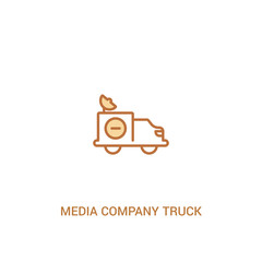media company truck with satellite concept 2 colored icon. simple line element illustration. outline brown media company truck with satellite symbol. can be used for web and mobile ui/ux.