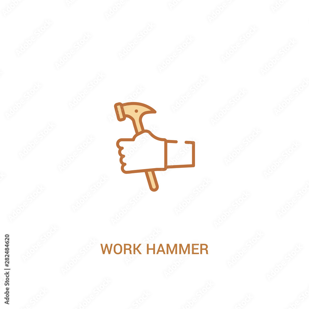 Poster work hammer concept 2 colored icon. simple line element illustration. outline brown work hammer symb
