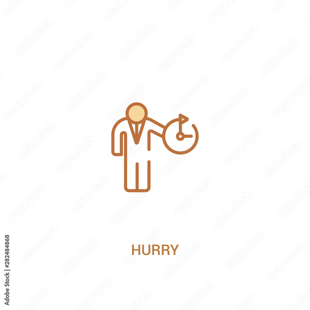 Poster hurry concept 2 colored icon. simple line element illustration. outline brown hurry symbol. can be u