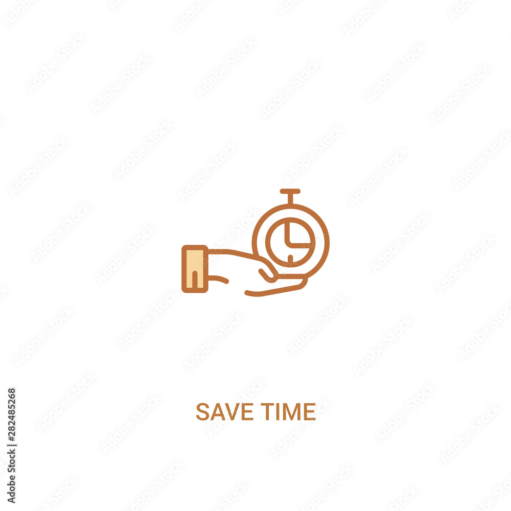 Poster save time concept 2 colored icon. simple line element illustration. outline brown save time symbol. 
