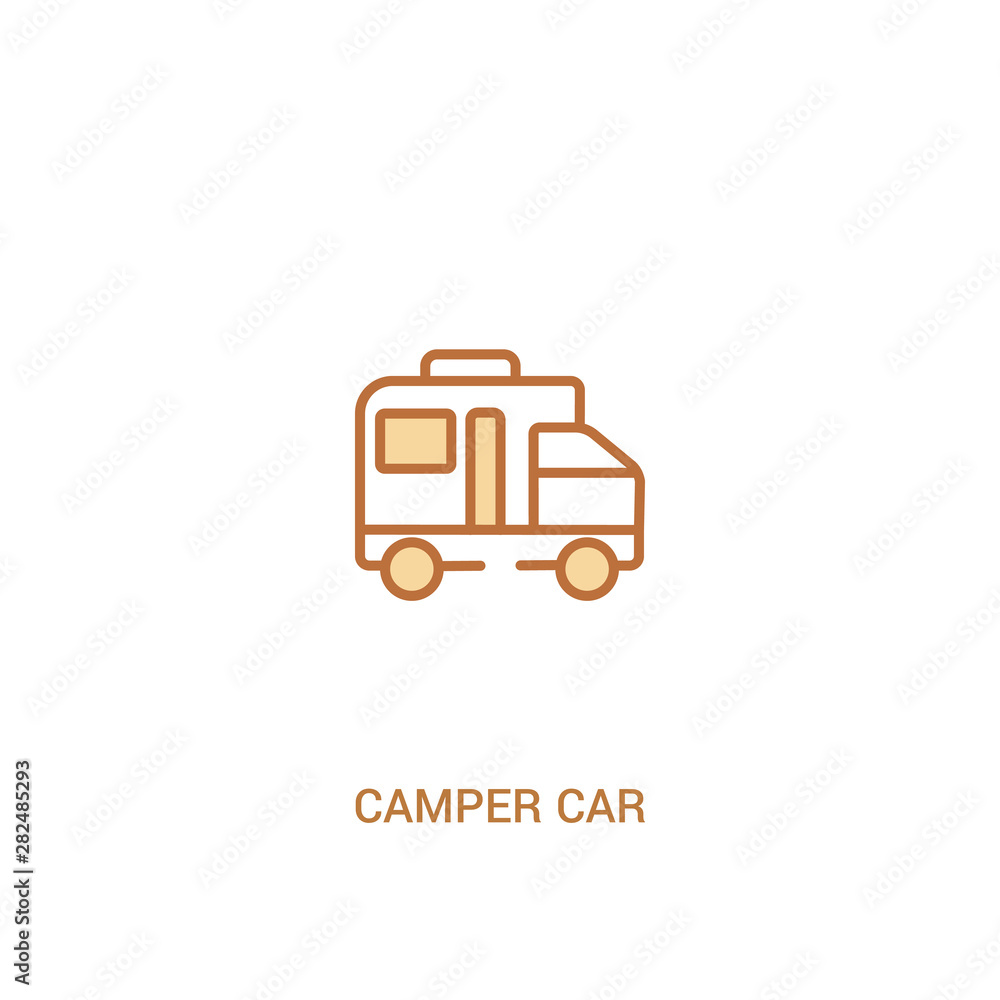 Poster camper car concept 2 colored icon. simple line element illustration. outline brown camper car symbol
