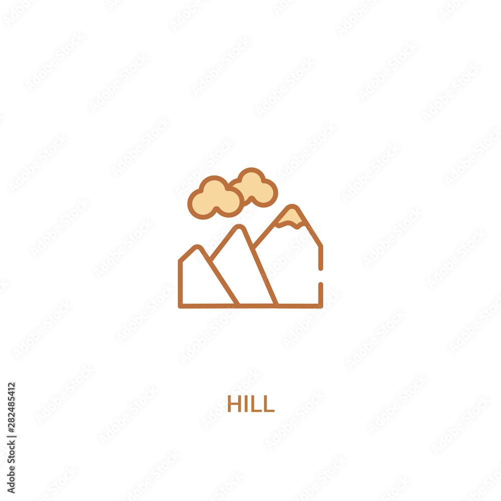 Poster hill concept 2 colored icon. simple line element illustration. outline brown hill symbol. can be use