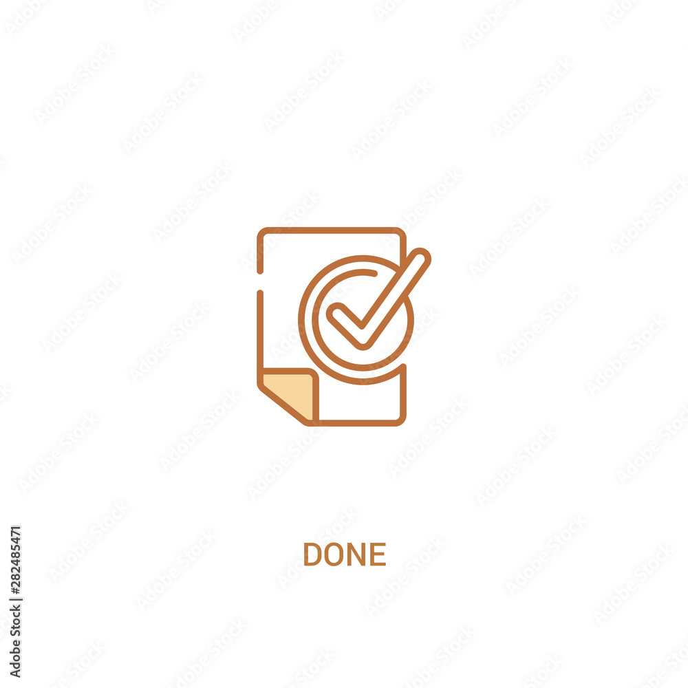 Poster done concept 2 colored icon. simple line element illustration. outline brown done symbol. can be use