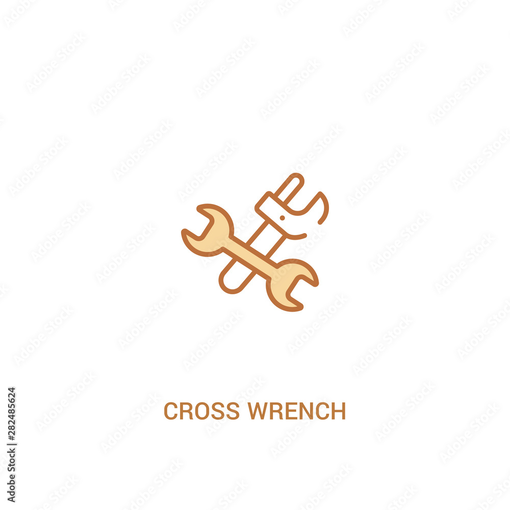 Poster cross wrench concept 2 colored icon. simple line element illustration. outline brown cross wrench sy