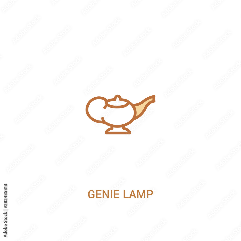 Poster genie lamp concept 2 colored icon. simple line element illustration. outline brown genie lamp symbol