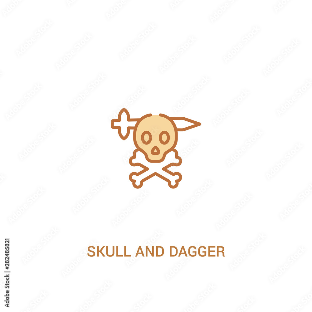 Poster skull and dagger concept 2 colored icon. simple line element illustration. outline brown skull and d