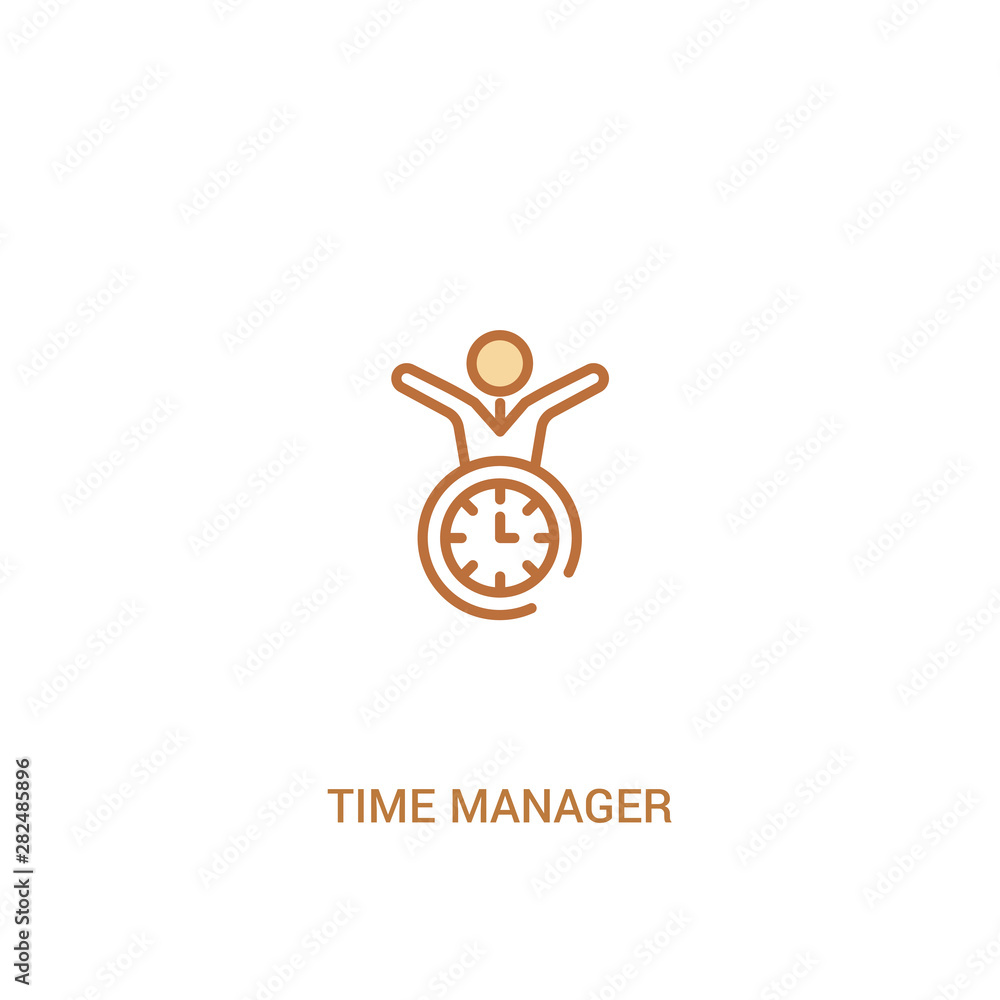 Poster time manager concept 2 colored icon. simple line element illustration. outline brown time manager sy
