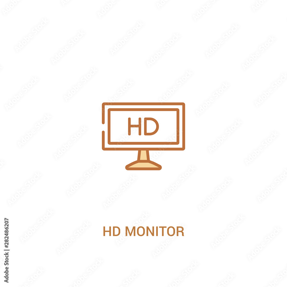 Poster hd monitor concept 2 colored icon. simple line element illustration. outline brown hd monitor symbol