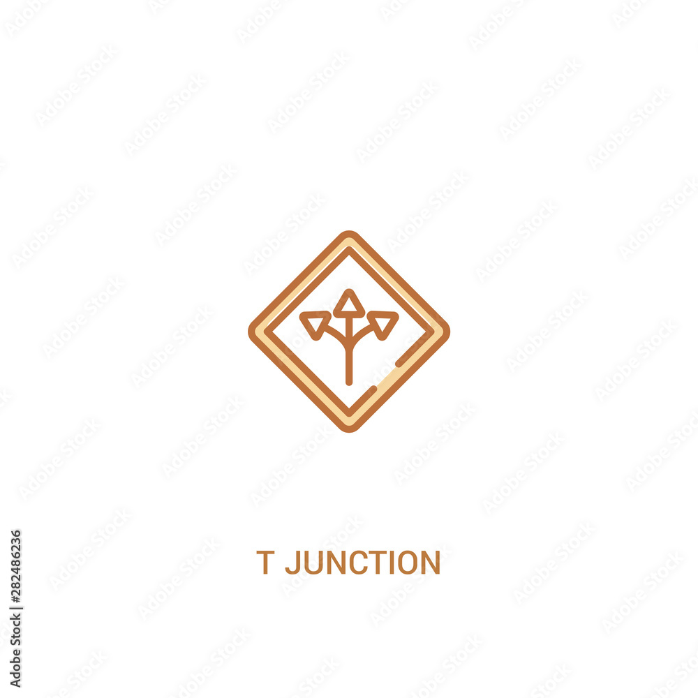 Poster t junction concept 2 colored icon. simple line element illustration. outline brown t junction symbol