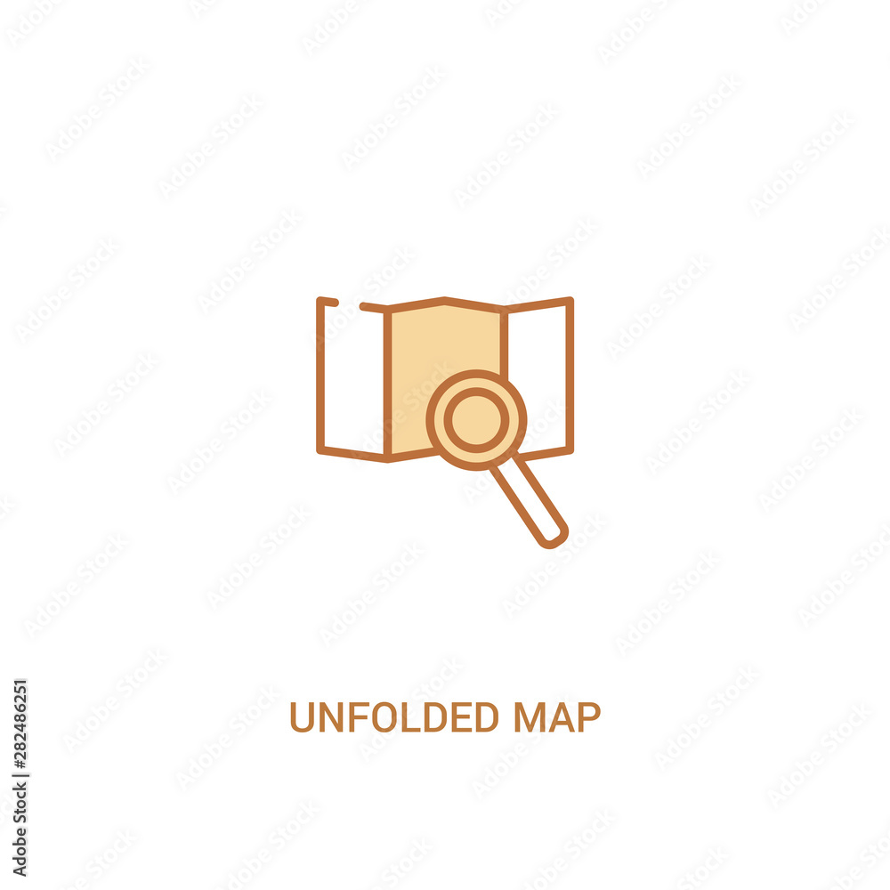 Poster unfolded map concept 2 colored icon. simple line element illustration. outline brown unfolded map sy