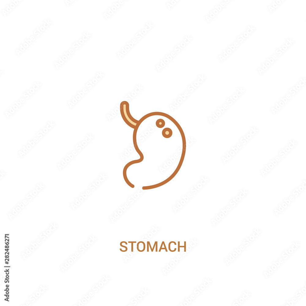 Poster stomach concept 2 colored icon. simple line element illustration. outline brown stomach symbol. can 