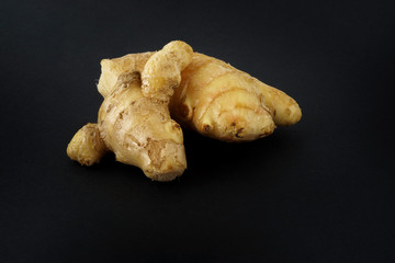 Ingredients for Thai food Ginger  isolated on black background