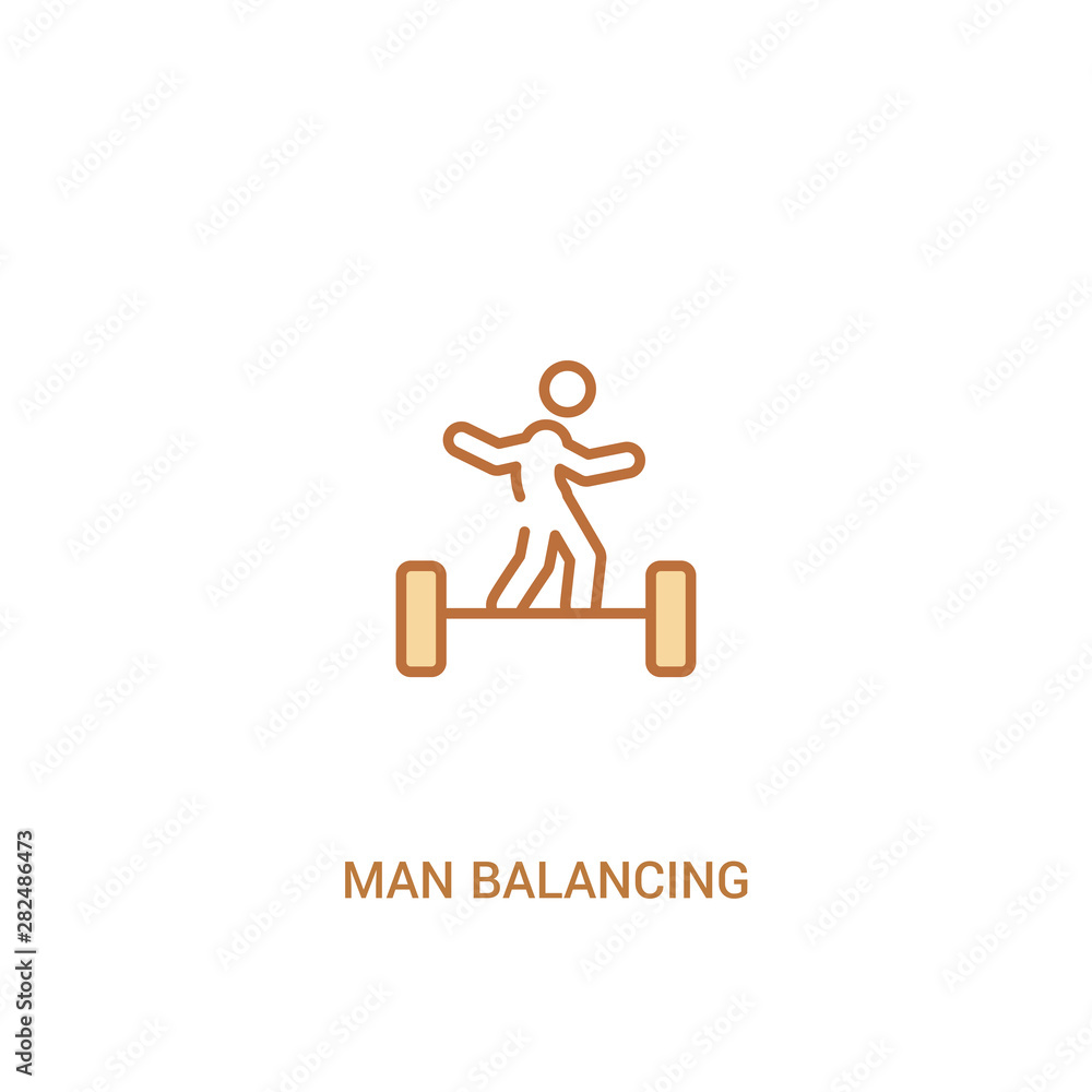 Poster man balancing concept 2 colored icon. simple line element illustration. outline brown man balancing 