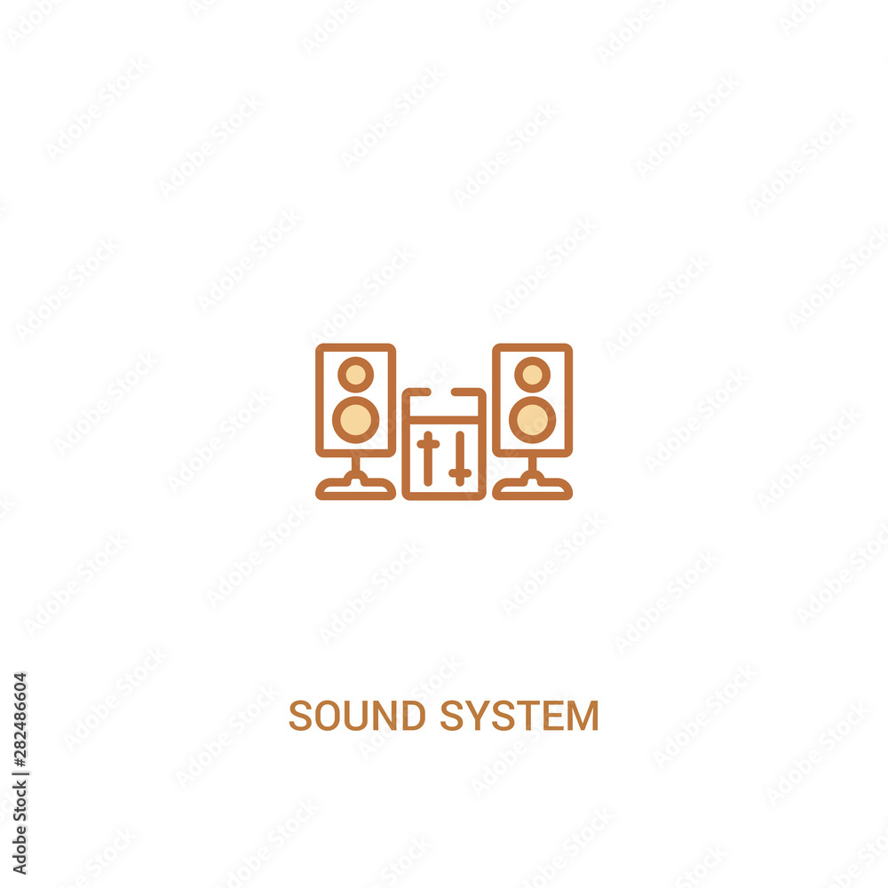 Poster sound system concept 2 colored icon. simple line element illustration. outline brown sound system sy