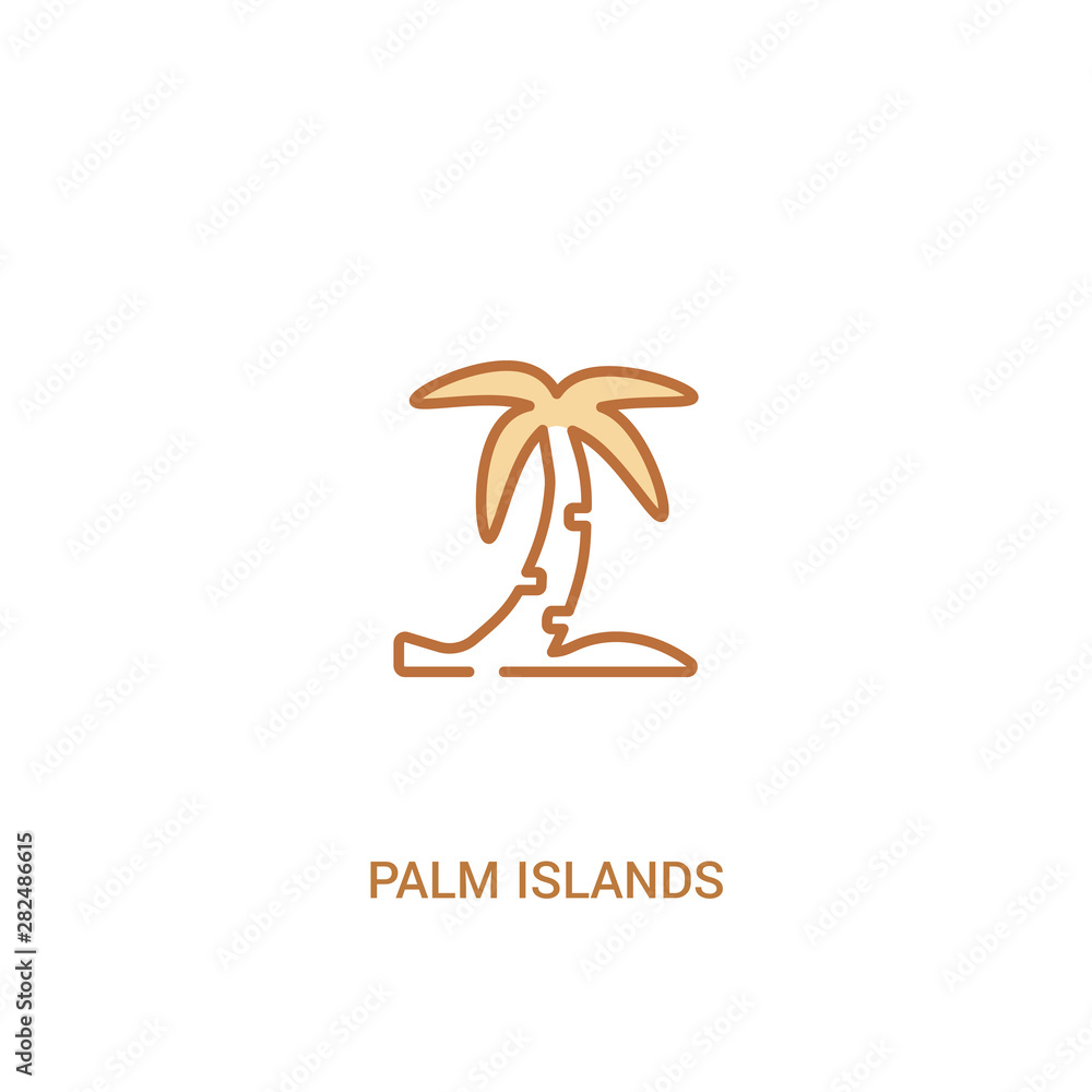 Poster palm islands concept 2 colored icon. simple line element illustration. outline brown palm islands sy