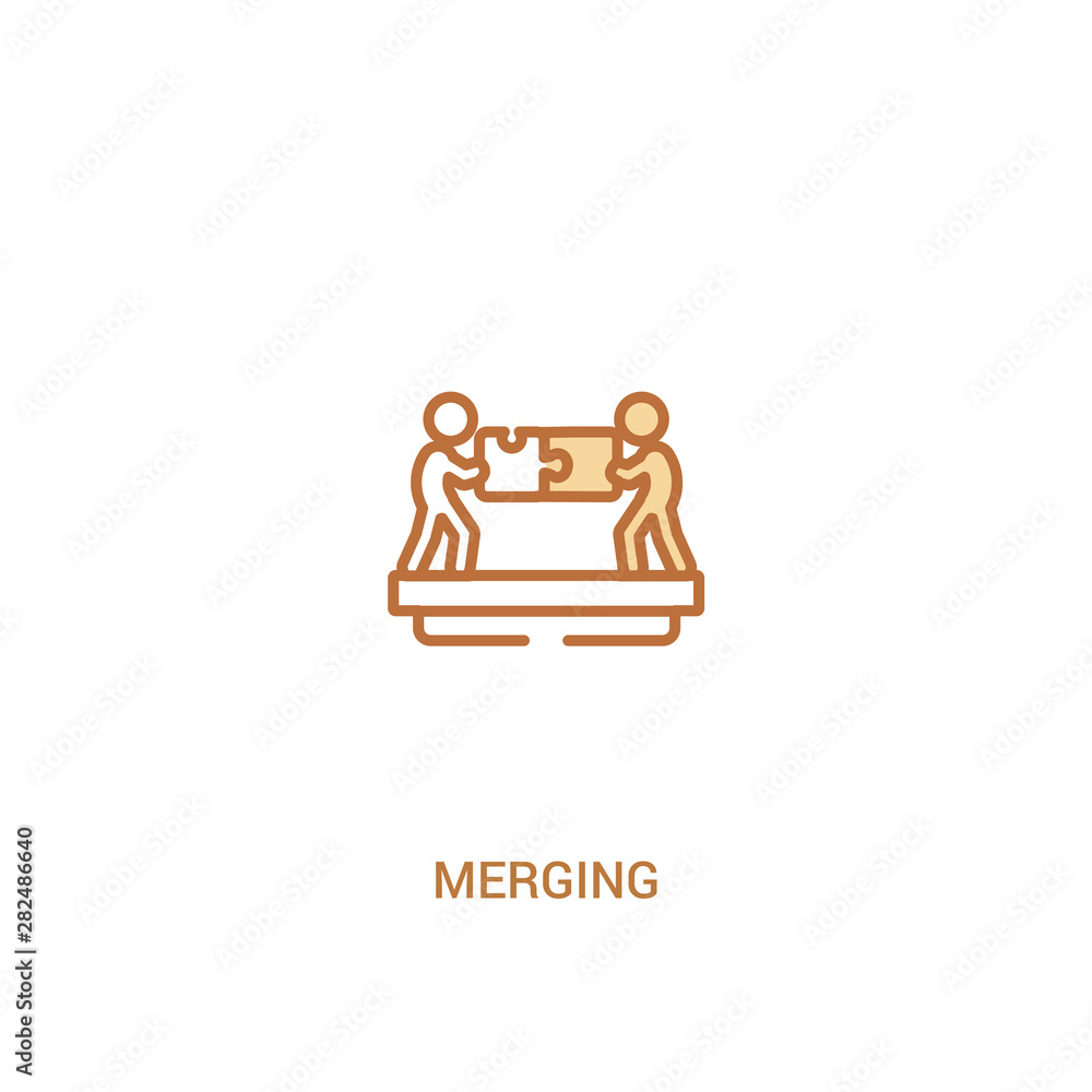 Poster merging concept 2 colored icon. simple line element illustration. outline brown merging symbol. can 