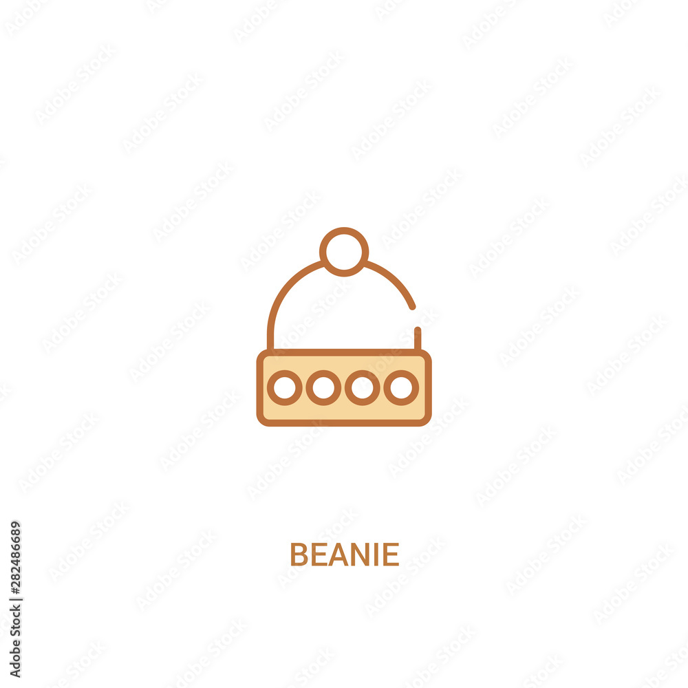 Poster beanie concept 2 colored icon. simple line element illustration. outline brown beanie symbol. can be
