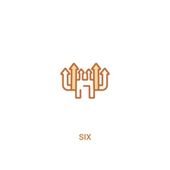 six concept 2 colored icon. simple line element illustration. outline brown six symbol. can be used for web and mobile ui/ux.