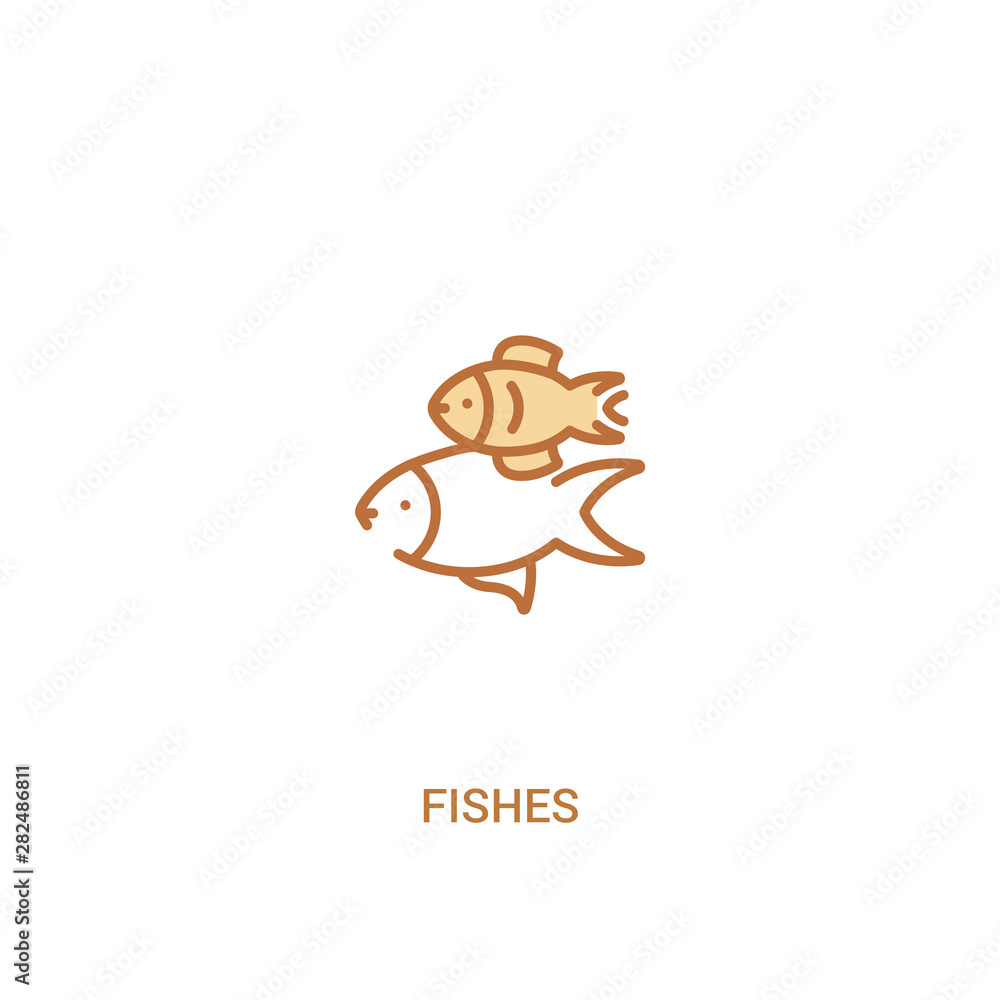 Poster fishes concept 2 colored icon. simple line element illustration. outline brown fishes symbol. can be
