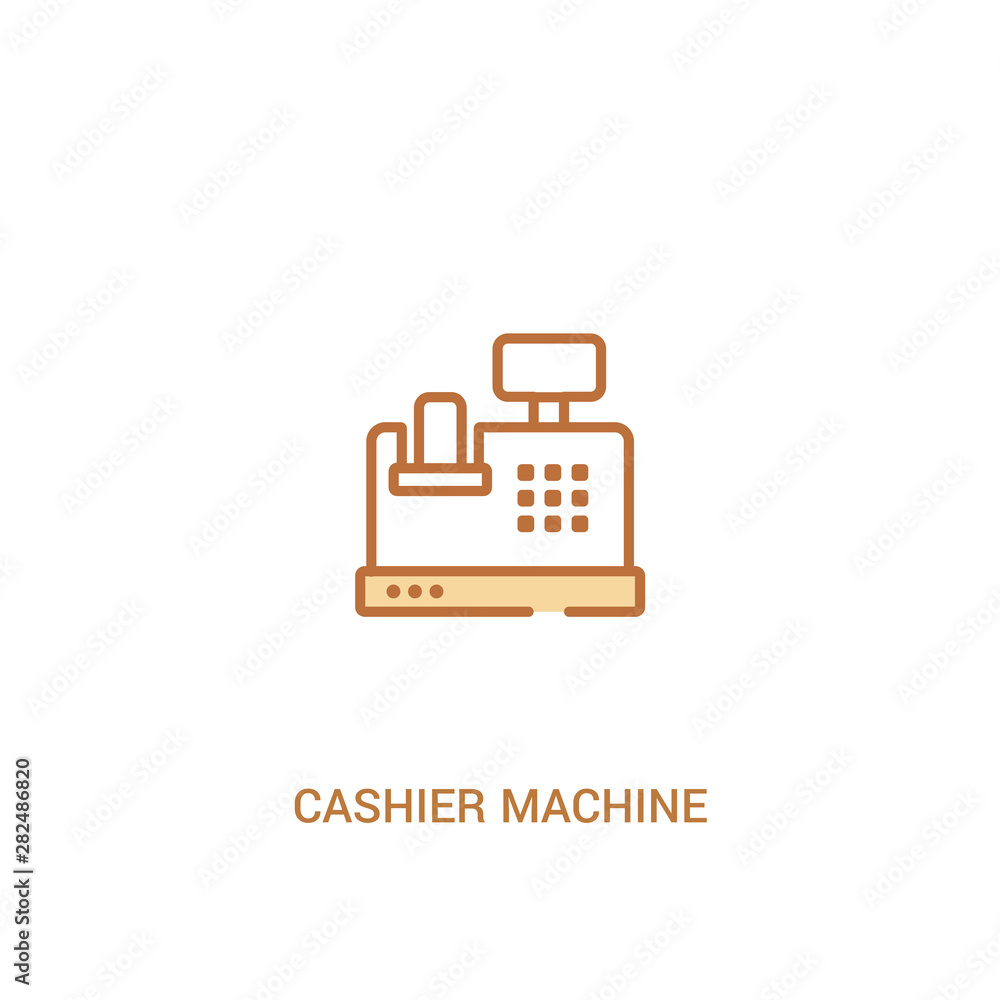 Poster cashier machine concept 2 colored icon. simple line element illustration. outline brown cashier mach