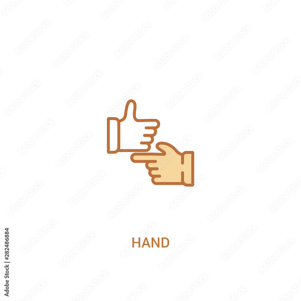 Poster hand concept 2 colored icon. simple line element illustration. outline brown hand symbol. can be use