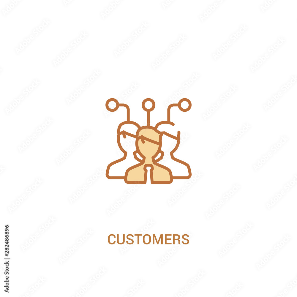 Poster customers concept 2 colored icon. simple line element illustration. outline brown customers symbol. 