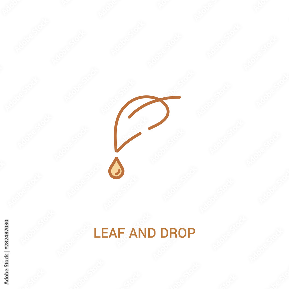 Poster leaf and drop concept 2 colored icon. simple line element illustration. outline brown leaf and drop 