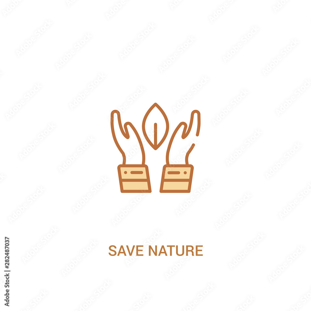 Poster save nature concept 2 colored icon. simple line element illustration. outline brown save nature symb