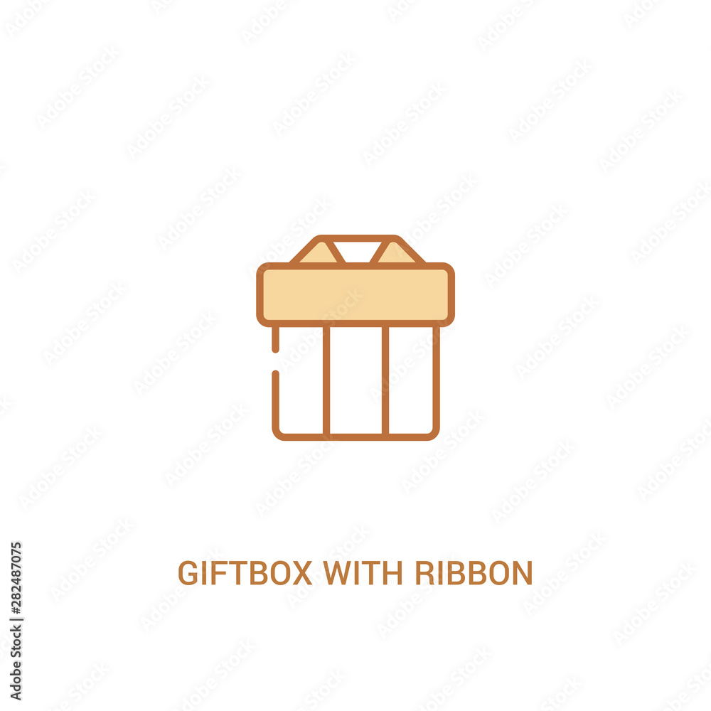 Poster giftbox with ribbon concept 2 colored icon. simple line element illustration. outline brown giftbox 