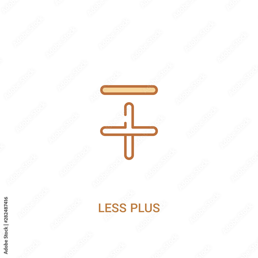 Poster less plus concept 2 colored icon. simple line element illustration. outline brown less plus symbol. 