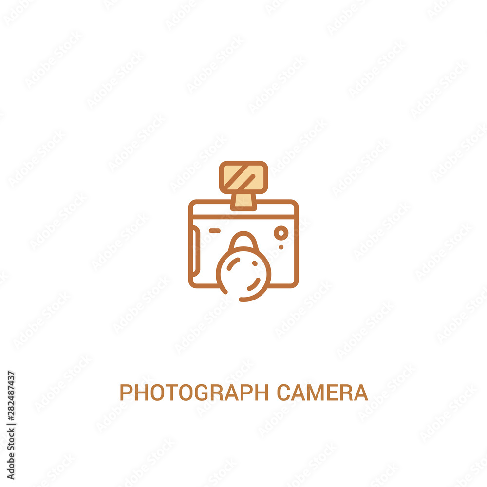 Poster photograph camera concept 2 colored icon. simple line element illustration. outline brown photograph