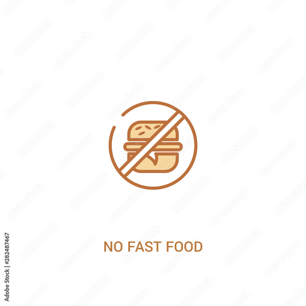 Poster no fast food concept 2 colored icon. simple line element illustration. outline brown no fast food sy