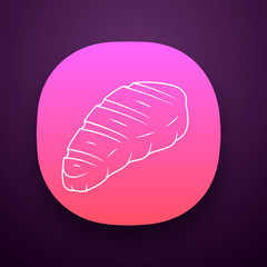 Meat steak app icon. Butcher shop product. Restaurant, grill bar, steakhouse menu. Farming meat. Grilled, barbecue food. UI/UX user interface. Web or mobile application. Vector isolated illustration