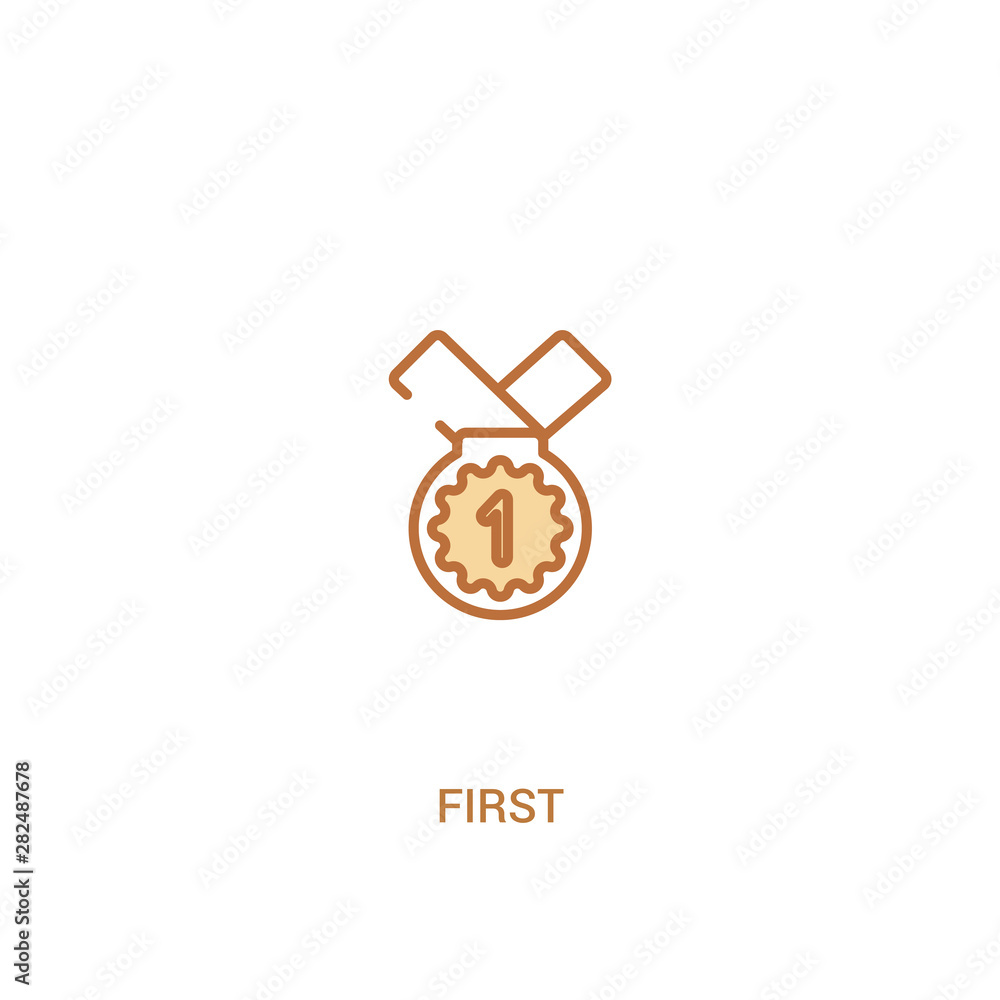 Poster first concept 2 colored icon. simple line element illustration. outline brown first symbol. can be u