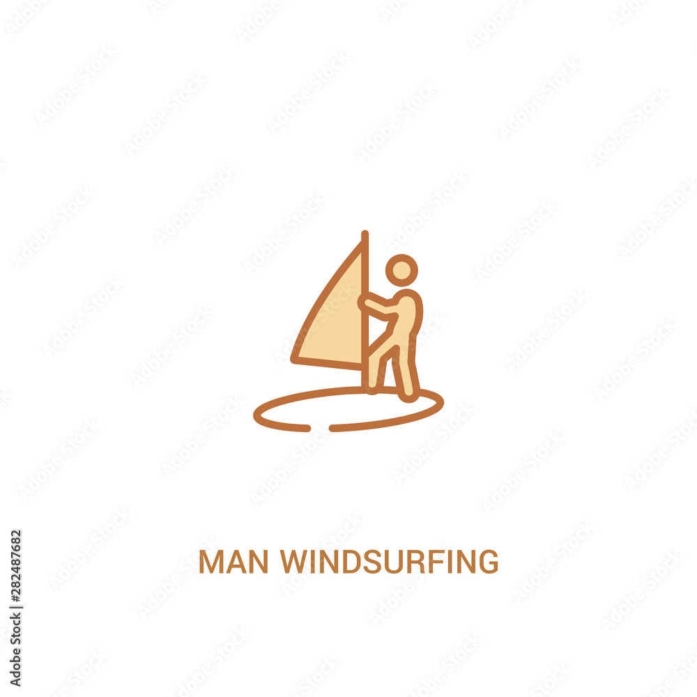 Poster man windsurfing concept 2 colored icon. simple line element illustration. outline brown man windsurf