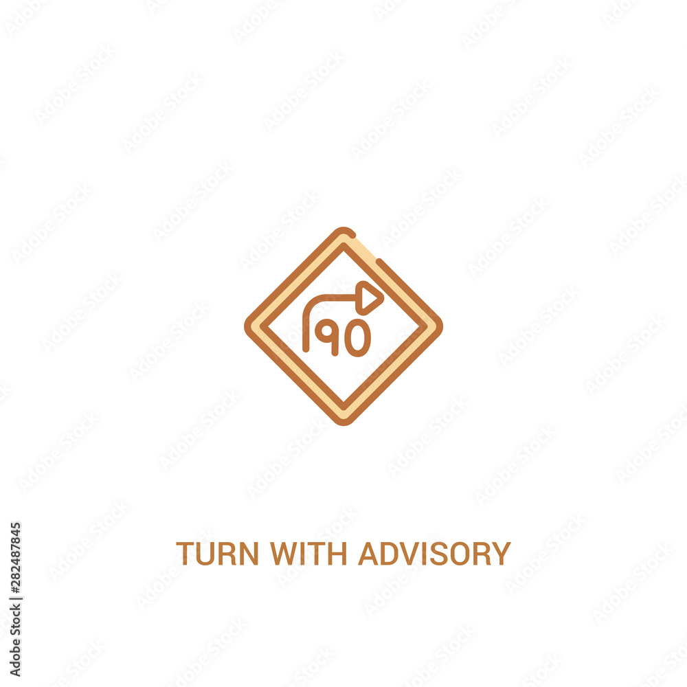 Poster turn with advisory speed concept 2 colored icon. simple line element illustration. outline brown tur