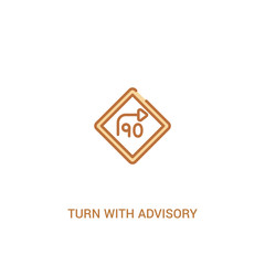 turn with advisory  speed concept 2 colored icon. simple line element illustration. outline brown turn with advisory  speed symbol. can be used for web and mobile ui/ux.