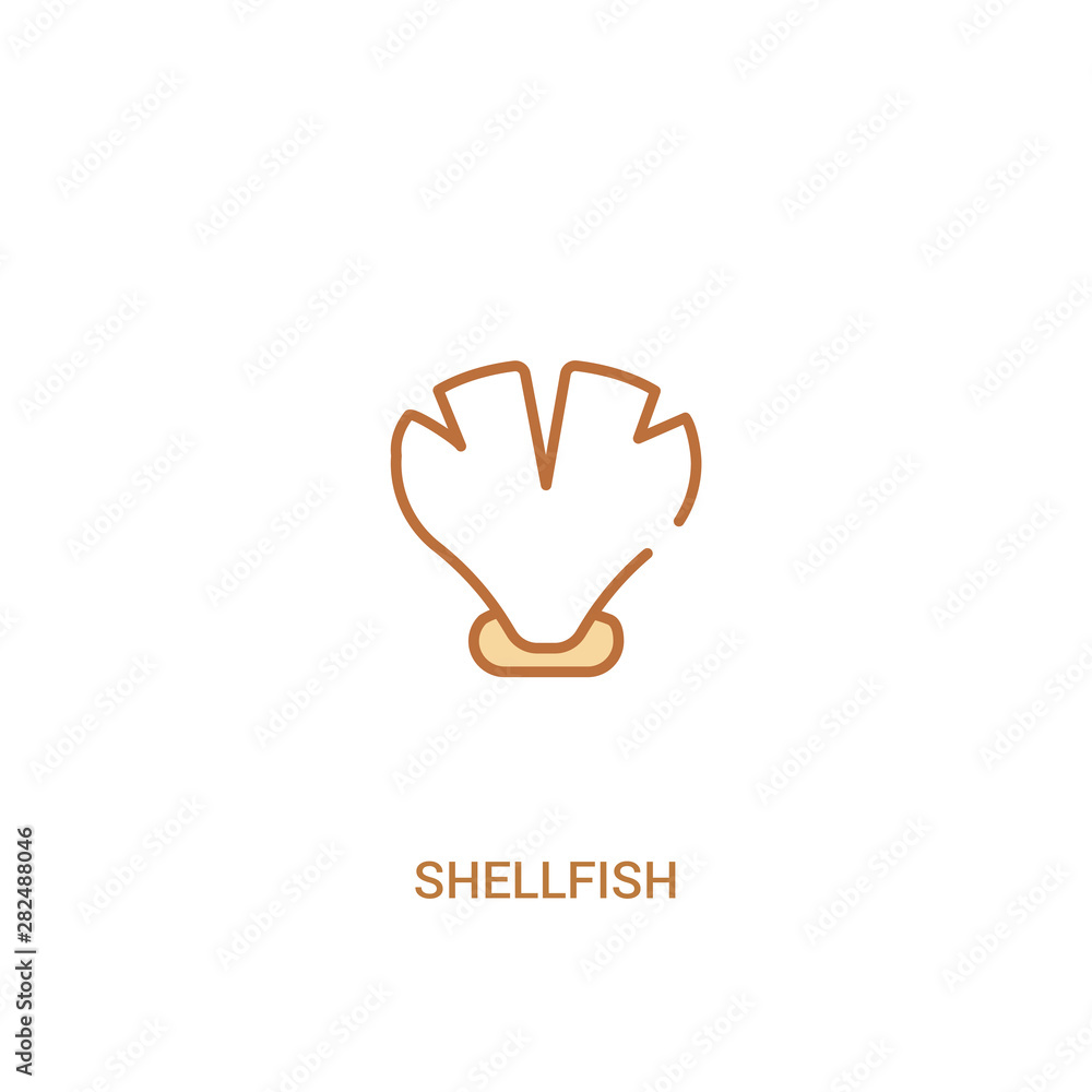 Poster shellfish concept 2 colored icon. simple line element illustration. outline brown shellfish symbol. 