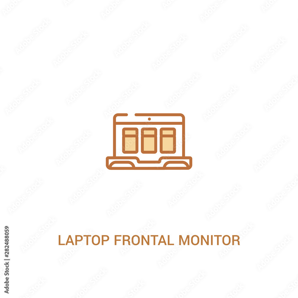 Poster laptop frontal monitor concept 2 colored icon. simple line element illustration. outline brown lapto