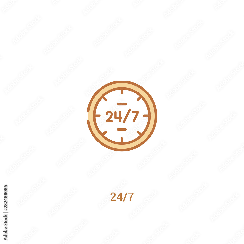 Aufkleber 24/7 concept 2 colored icon. simple line element illustration. outline brown 24/7 symbol. can be use