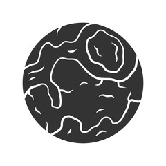 Earth glyph icon. Globe, planet model. Astronomical studies. Space trip. Celestial objects observation. Solar System body. Astronomy. Silhouette symbol. Negative space. Vector isolated illustration