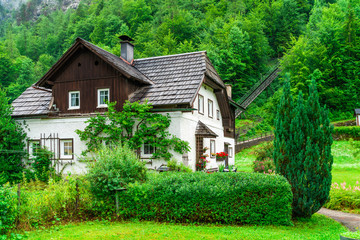 Traditional architecture in Salzkammergut, an Austrian region of lakes and Alpine ranges near Salzburg, Austria