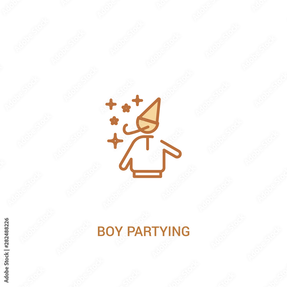 Poster boy partying concept 2 colored icon. simple line element illustration. outline brown boy partying sy