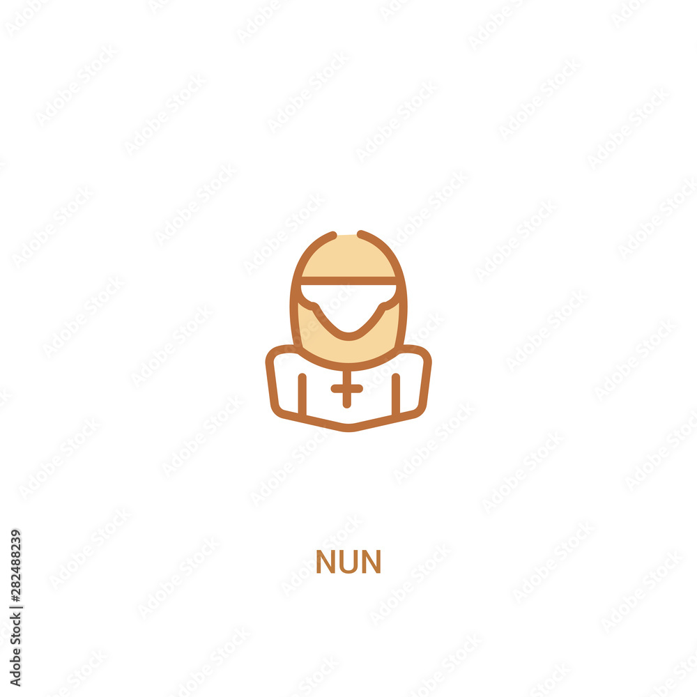 Poster nun concept 2 colored icon. simple line element illustration. outline brown nun symbol. can be used 