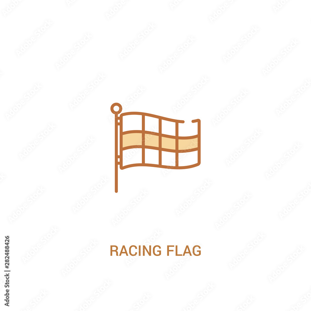 Poster racing flag concept 2 colored icon. simple line element illustration. outline brown racing flag symb