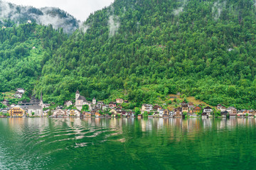 Naklejka premium Hallstatt town on Hallstatter Lake in Salzkammergut region, Austria