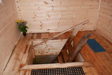 wooden plunge font pool with swimming ladder Russia