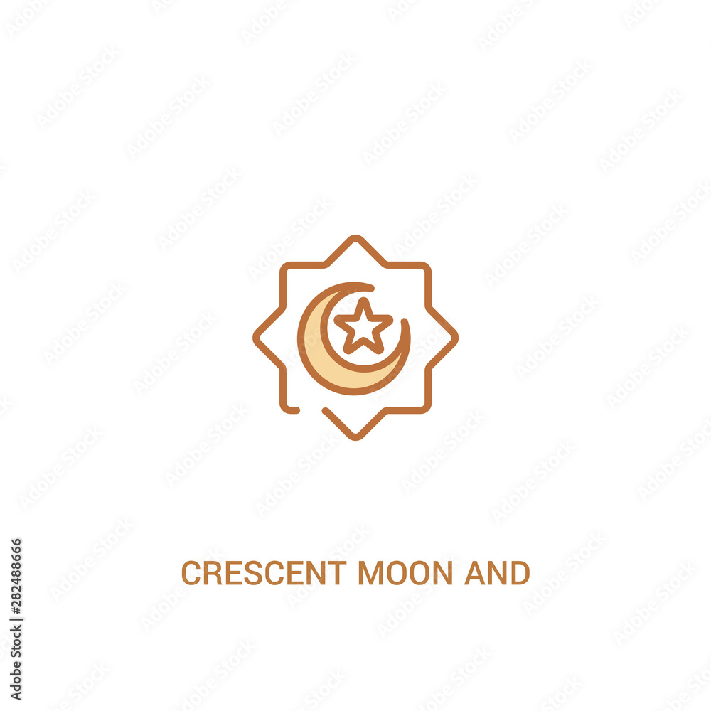 Poster crescent moon and star concept 2 colored icon. simple line element illustration. outline brown cresc