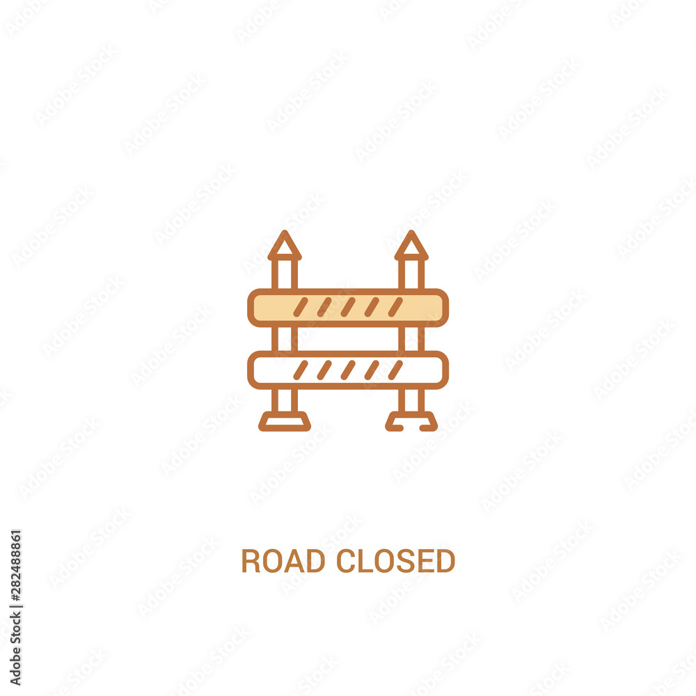 Poster road closed concept 2 colored icon. simple line element illustration. outline brown road closed symb