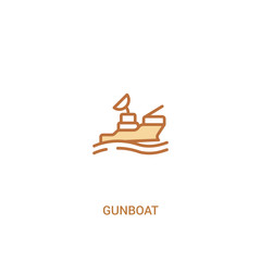 Naklejka premium gunboat concept 2 colored icon. simple line element illustration. outline brown gunboat symbol. can be used for web and mobile ui/ux.